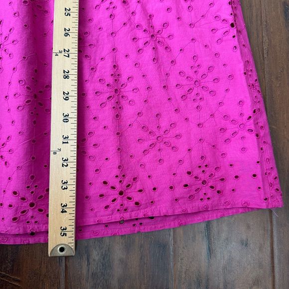 NWT LOFT Lined Petite Eyelet Button Ruffle Swing Dress in Fuchsia - Picture 12 of 12
